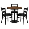 Flash Furniture 30'' Round Walnut Table Set With 3 Ladder Back Metal Chairs - Black Vinyl Seat In Black