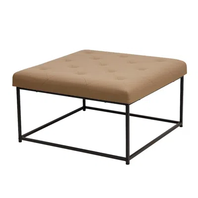 Flash Furniture 30" Square Leathersoft Tufted Ottoman, Metal Frame, Light Brown Leathersoft