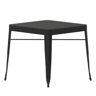 Flash Furniture 31.5" Black Steel Patio Dining Table For 4 With Black Poly Resin Slatted Top
