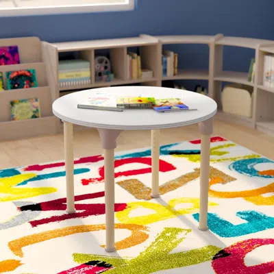 Flash Furniture 33 In. Bright Beginnings Round Commercial Grade Wooden Adjustable Height Classroom Activity Table -  In White