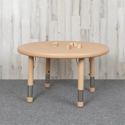 Flash Furniture 33 In. Round Plastic Height Adjustable Activity Table, Natural Color In Brown