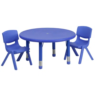 Flash Furniture 33'' Round Blue Plastic Height Adjustable Activity Table Set With 2 Chairs