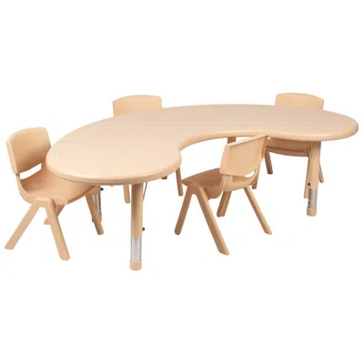 Flash Furniture 35"w X 65"l Half-moon Natural Plastic Height Activity Table Set With 4 Chairs In Neutral