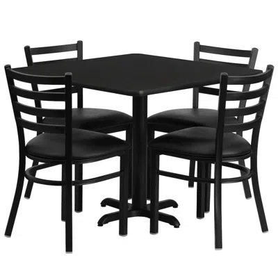 Flash Furniture 36'' Black Table Set With X-base And 4 Metal Chairs - Black Vinyl Seat