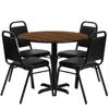 Flash Furniture 36'' Walnut Table Set With X-base And 4 Black Trapezoidal Back Banquet Chairs In Black