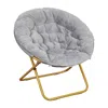 Flash Furniture 38" Portable Faux Fur Folding Saucer Moon Chair, Gray Faux Fur/soft Gold Frame In Gray