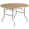 Flash Furniture 4-foot Round Heavy Duty Birchwood Folding Banquet Table With Metal Edges In Brown