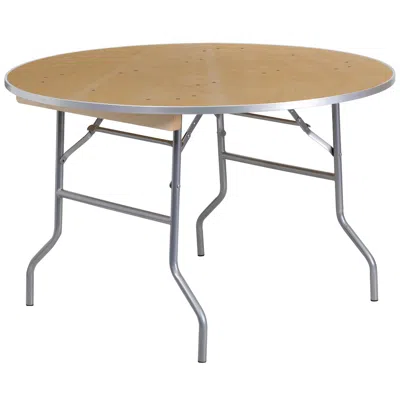 Flash Furniture 4-foot Round Heavy Duty Birchwood Folding Banquet Table With Metal Edges In Brown