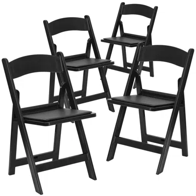 Flash Furniture 4 Pk. 1000 Lb. Capacity Black Resin Folding Chair With Black Vinyl Padded Seat