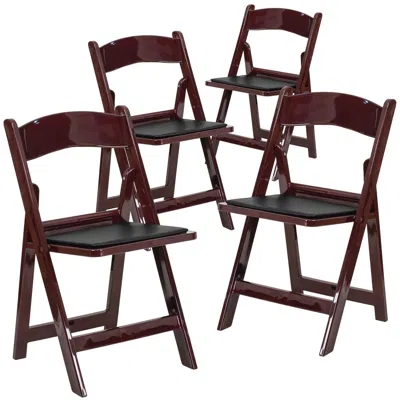 Flash Furniture 4 Pk. 1000 Lb. Capacity Red Mahogany Resin Folding Chair With Black Vinyl Seat In Brown