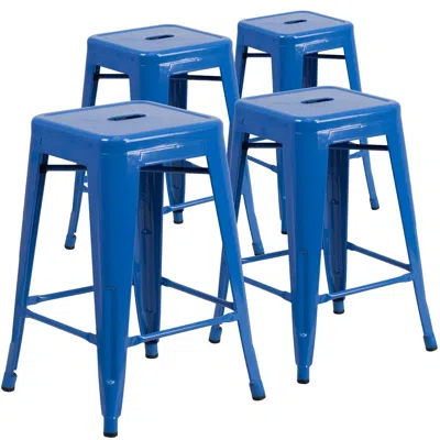 Flash Furniture 4 Pk. 24'' High Backless Blue Metal Indoor-outdoor Counter Height Stool