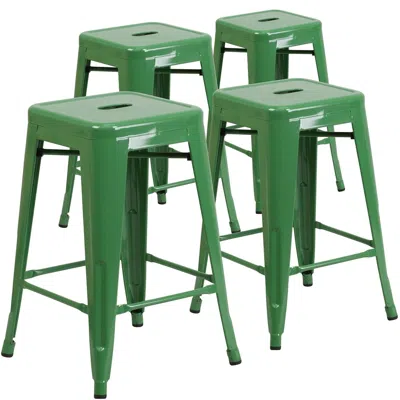 Flash Furniture 4 Pk. 24'' High Backless Green Metal Indoor-outdoor Counter Height Stool