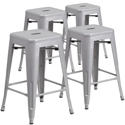 Flash Furniture 4 Pk. 24'' High Backless Silver Metal Indoor-outdoor Counter Height Stool In Gray