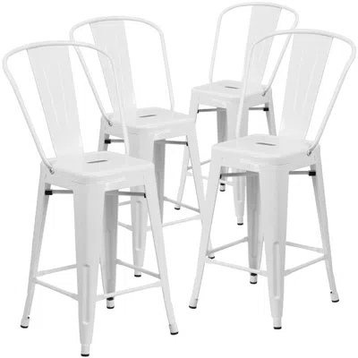 Flash Furniture 4 Pk. 24'' High White Metal Indoor-outdoor Counter Height Stool With Back