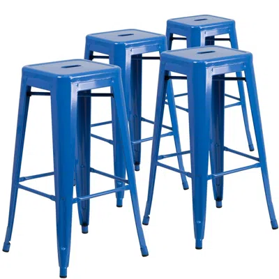 Flash Furniture 4 Pk. 30'' High Backless Blue Metal Indoor-outdoor Barstool With Square Seat