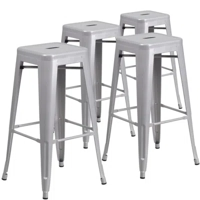 Flash Furniture 4 Pk. 30'' High Backless Silver Metal Indoor-outdoor Barstool With Square Seat In Gray