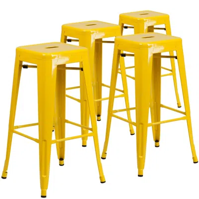 Flash Furniture 4 Pk. 30'' High Backless Yellow Metal Indoor-outdoor Barstool With Square Seat