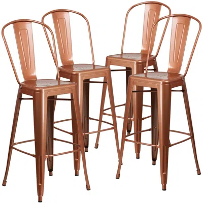 Flash Furniture 4 Pk. 30'' High Copper Metal Indoor-outdoor Barstool With Back In Brown
