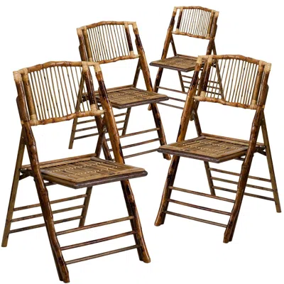 Flash Furniture 4 Pk. American Champion Bamboo Folding Chair In Brown