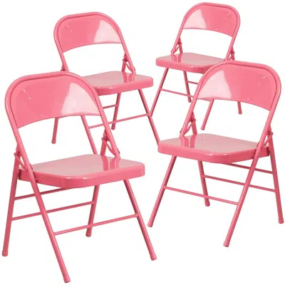 Flash Furniture 4 Pk. Bubblegum Pink Triple Braced & Double Hinged Metal Folding Chair