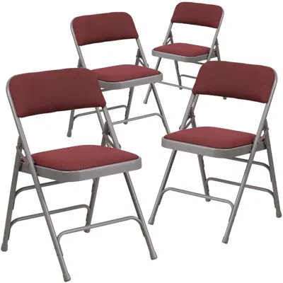 Flash Furniture 4 Pk. Burdy Patterned Fabric Upholstered Metal Folding Chair In Red