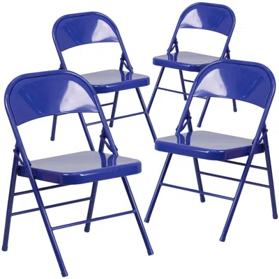 Flash Furniture 4 Pk. Cobalt Blue Triple Braced & Double Hinged Metal Folding Chair