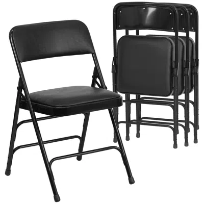 Flash Furniture 4 Pk. Curved Triple Braced & Double Hinged Black Vinyl Metal Folding Chair
