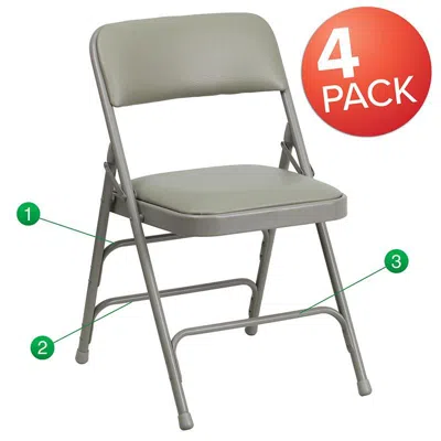 Flash Furniture 4 Pk. Curved Triple Braced & Double Hinged Gray Vinyl Metal Folding Chair