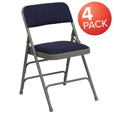 Flash Furniture 4 Pk. Curved Triple Braced & Double Hinged Navy Fabric Metal Folding Chair In Blue