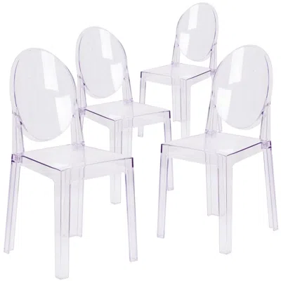 Flash Furniture 4 Pk. Ghost Chair In Transparent Crystal With Oval Back