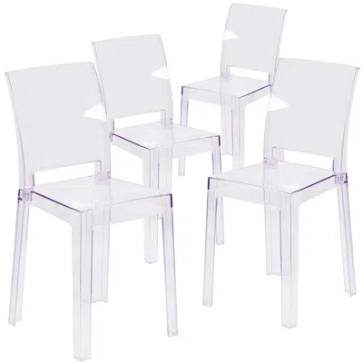 Flash Furniture 4 Pk. Ghost Chair In Transparent Crystal With Square Back