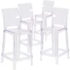 Flash Furniture 4 Pk. Ghost Counter Stool In Transparent Crystal With Square Back In Transparent