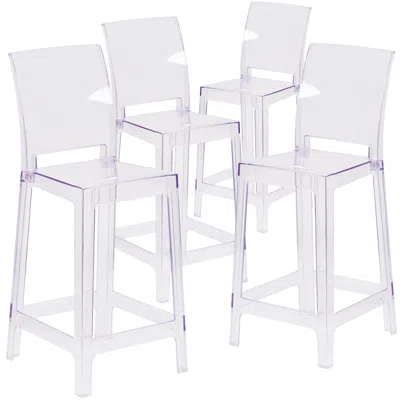 Flash Furniture 4 Pk. Ghost Counter Stool In Transparent Crystal With Square Back