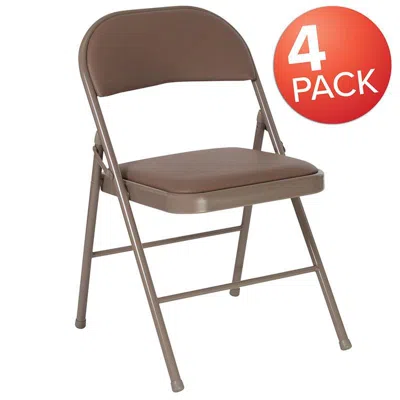 Flash Furniture 4 Pk. Hercules Series Double Braced Beige Vinyl Folding Chair In Brown
