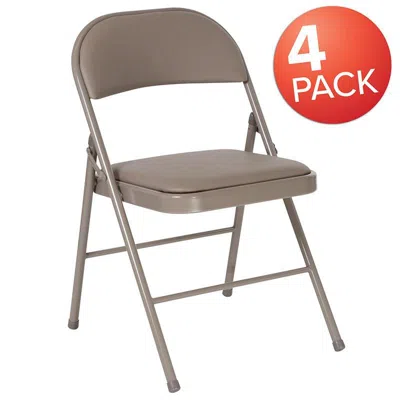 Flash Furniture 4 Pk. Hercules Series Double Braced Gray Vinyl Folding Chair In Brown