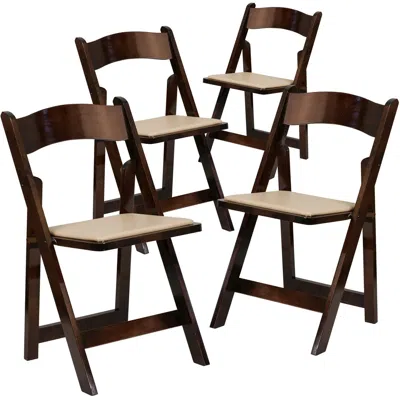 Flash Furniture 4 Pk. Hercules Series Fruitwood Wood Folding Chair With Vinyl Padded Seat In Brown
