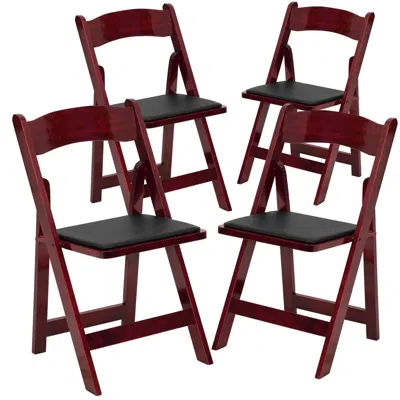 Flash Furniture 4 Pk. Hercules Series Mahogany Wood Folding Chair With Vinyl Padded Seat In Multi