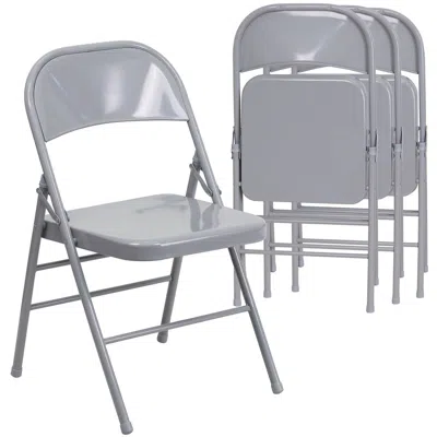 Flash Furniture 4 Pk. Hercules Series Triple Braced & Double Hinged Gray Metal Folding Chair