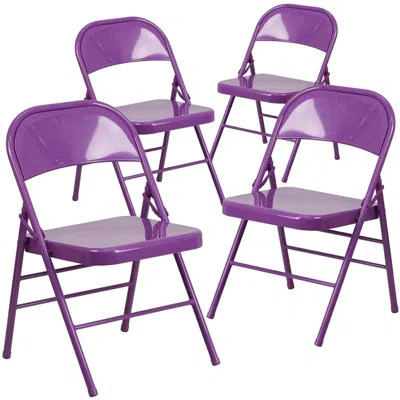 Flash Furniture 4 Pk. Impulsive Purple Triple Braced & Double Hinged Metal Folding Chair