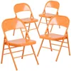 Flash Furniture 4 Pk. Orange Marmalade Triple Braced & Double Hinged Metal Folding Chair In Orange