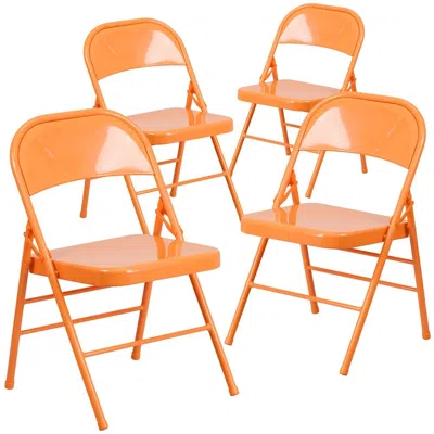 Flash Furniture 4 Pk. Orange Marmalade Triple Braced & Double Hinged Metal Folding Chair