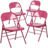 Flash Furniture 4 Pk. Shockingly Fuchsia Triple Braced & Double Hinged Metal Folding Chair In Pink