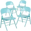 Flash Furniture 4 Pk. Tantalizing Teal Triple Braced & Double Hinged Metal Folding Chair In Blue