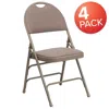 Flash Furniture 4 Pk. Triple Braced Beige Fabric Metal Folding Chair With Easy-carry Handle In White
