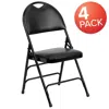 Flash Furniture 4 Pk. Triple Braced Black Vinyl Metal Folding Chair With Easy-carry Handle In Black