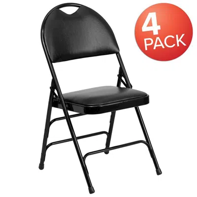 Flash Furniture 4 Pk. Triple Braced Black Vinyl Metal Folding Chair With Easy-carry Handle