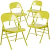 Flash Furniture 4 Pk. Twisted Citron Triple Braced & Double Hinged Metal Folding Chair In Green