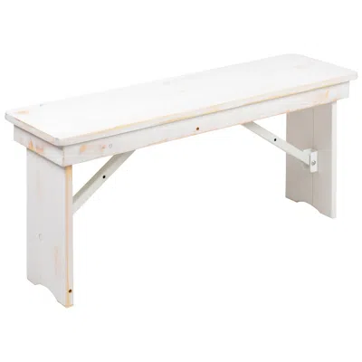Flash Furniture 40" X 12" Antique Rustic White Solid Pine Folding Farm Bench