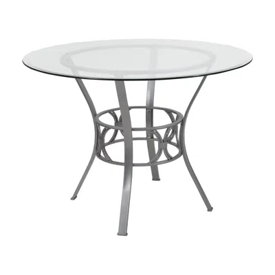 Flash Furniture 42'' Round Glass Dining Table With Silver Metal Frame In Gray