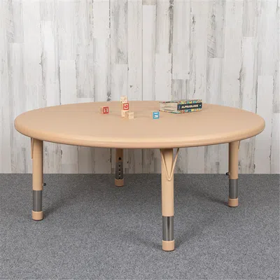 Flash Furniture 45 In. Round Plastic Height Adjustable Activity Table, Natural Color In Brown